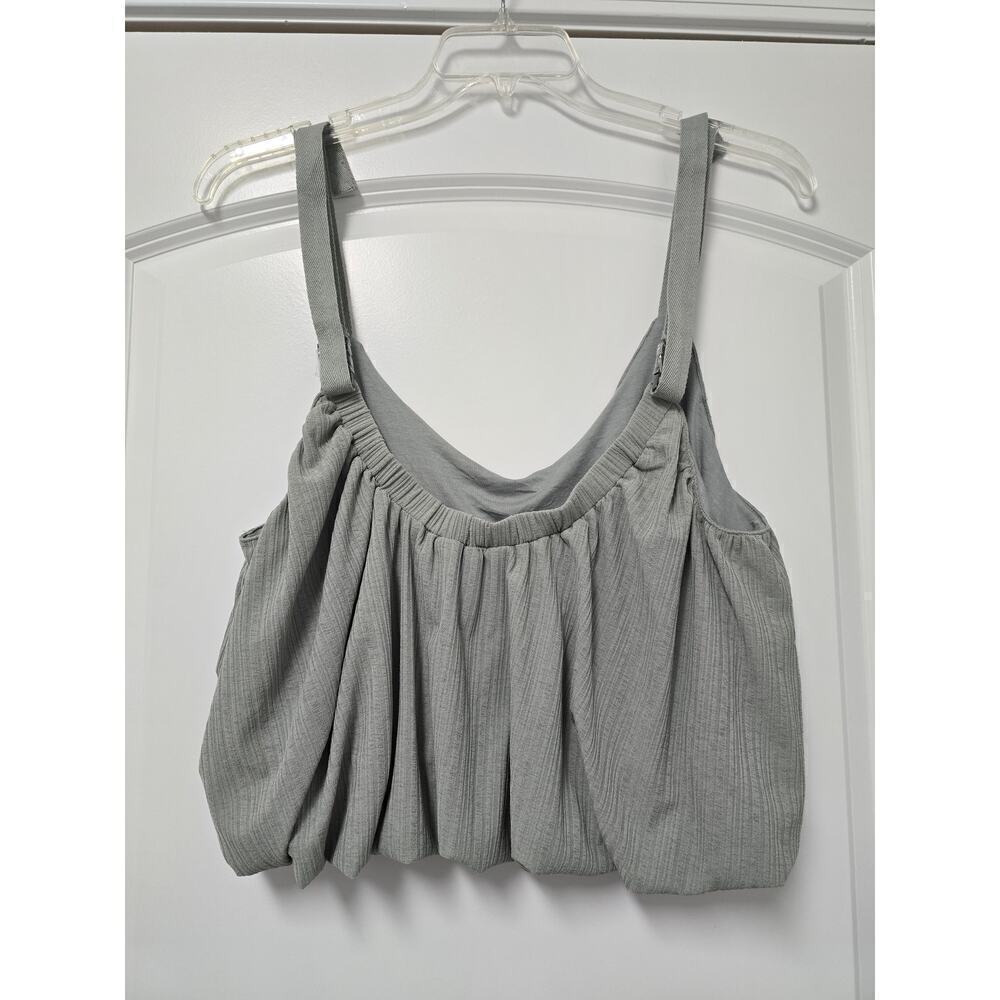 Anthropologie Sheer Ribbed Buckle Bubble Tank Green Size Medium Large NWT Crop - Picture 8 of 13